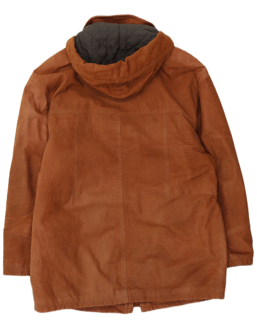 Vintage Mens Hooded Leather Coat IT 50 Large Brown Leather