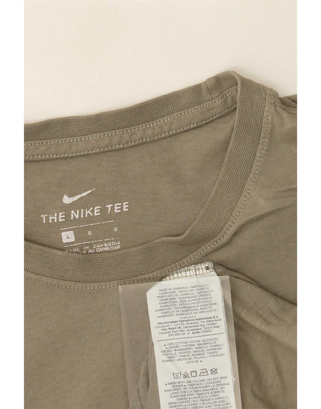 Nike Mens T-Shirt Top Large Khaki Cotton