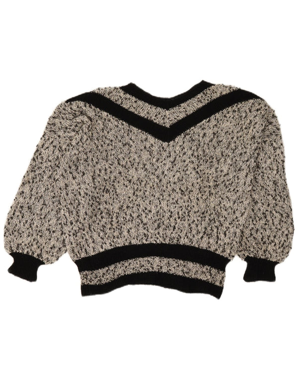 Maglione vintage da donna corto con scollo a V UK 18 XL grigio chiazzato