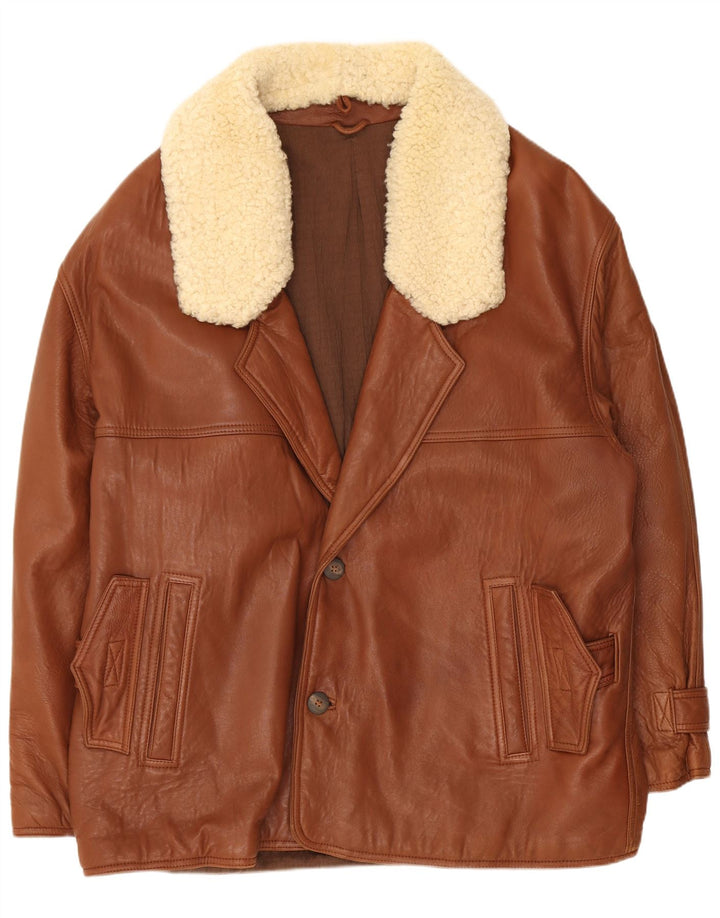 Chaqueta de cuero vintage para hombre Reino Unido 40 Bloque de color marrón grande