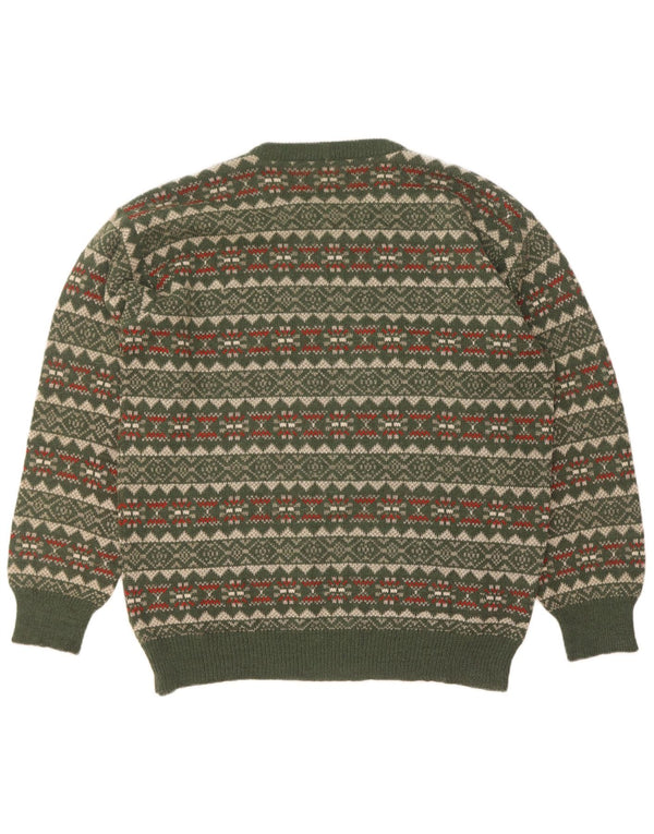 Silvy Suéter tipo jersey con cuello redondo para hombre IT 52 Large Green Fair Isle