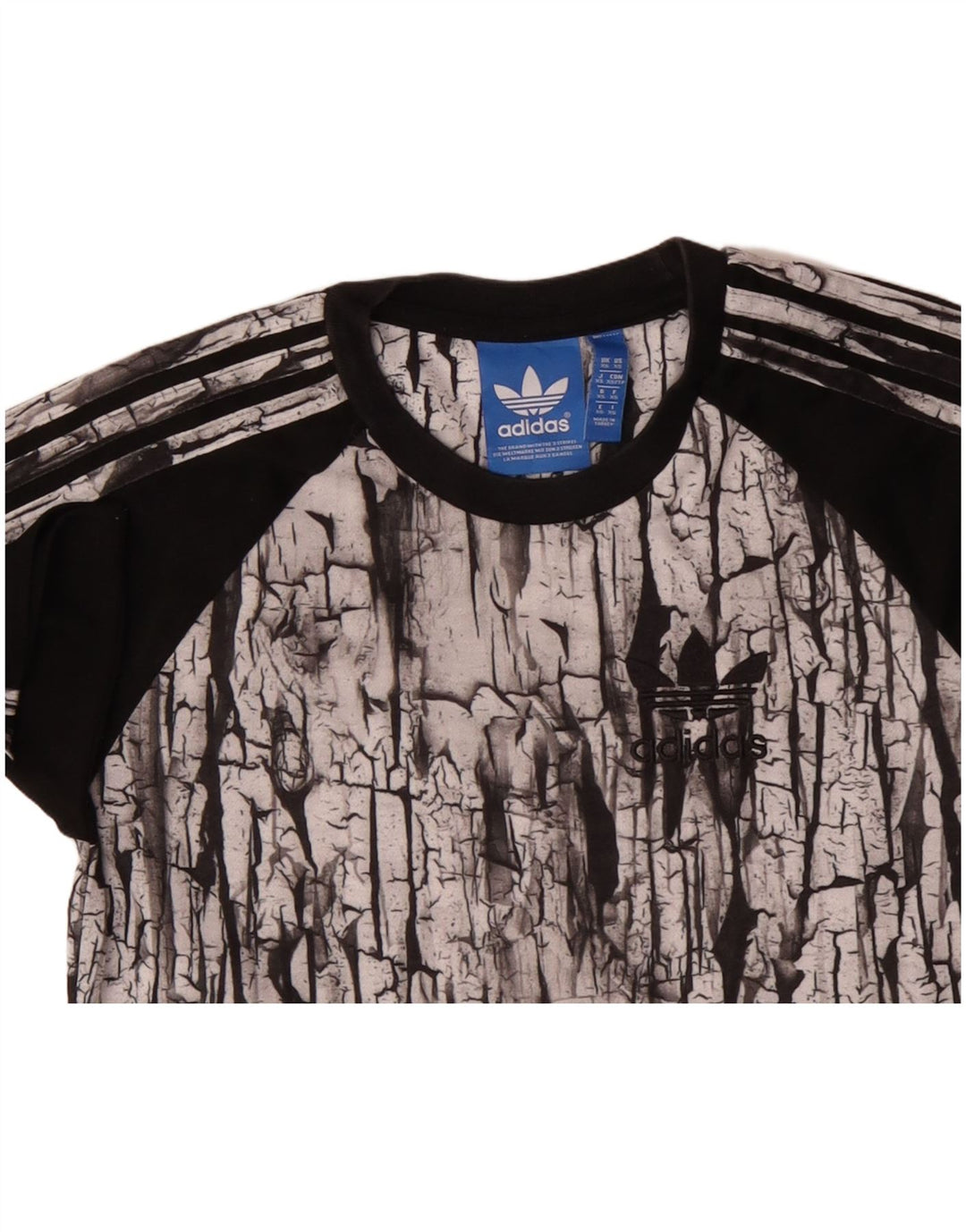 ADIDAS Herre abstrakt mønster grafisk T-shirt top XS sort polyester