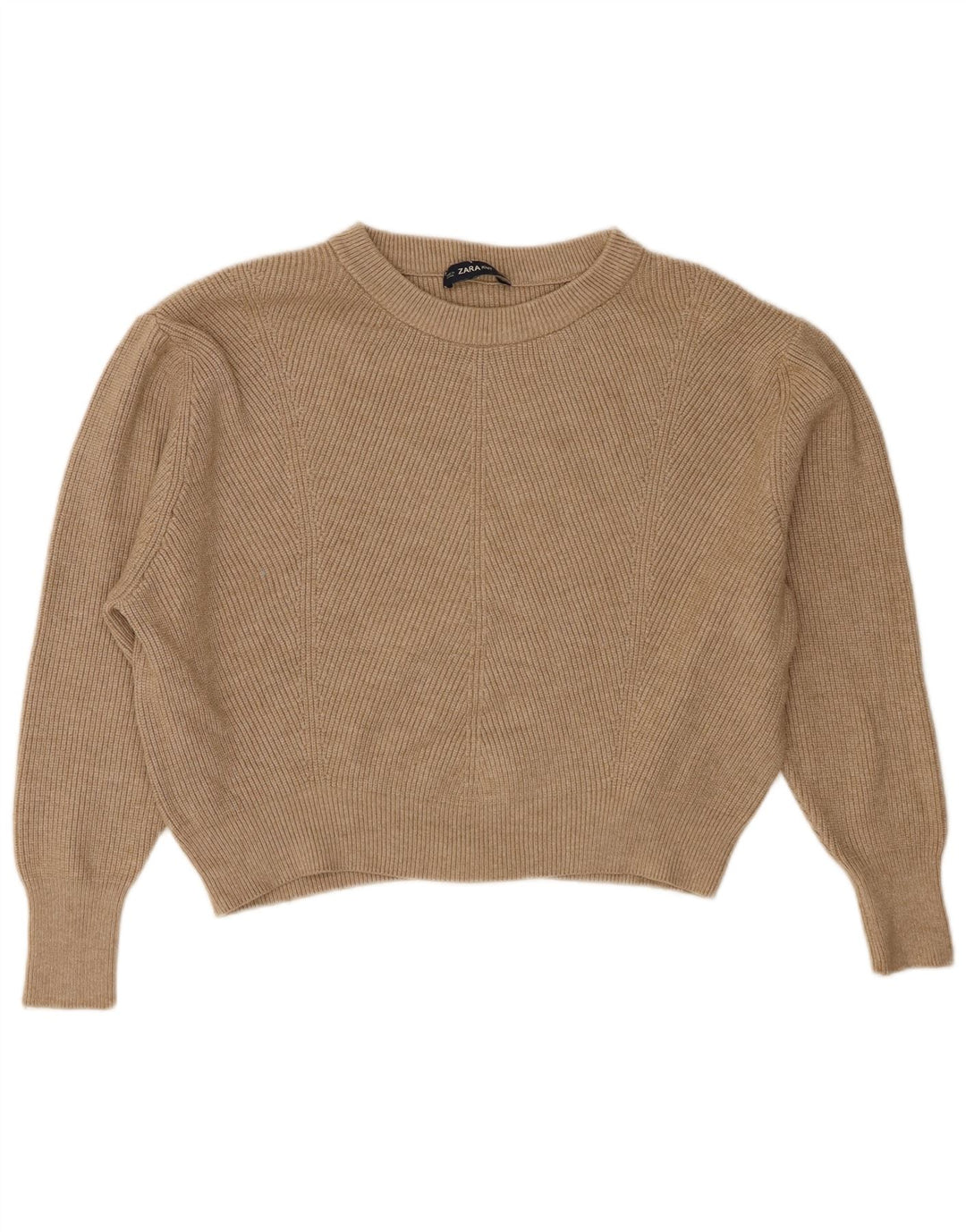 Zara Womens Crop Oversized Boat Neck Jumper Sweater UK 14 Medium Brown