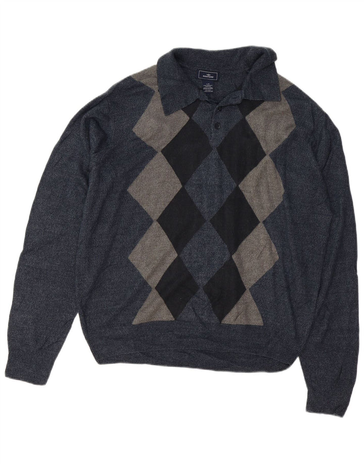 DOCKERS Maglione da uomo con collo alto, grande, blu navy, a rombi/diamante