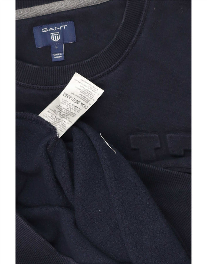 Gant Mens Graphic Sweatshirt Jumper Large Navy Blue Cotton