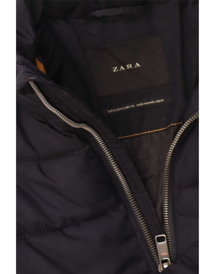 Zara Mens Hooded Padded Jacket UK 38 Medium Navy Blue