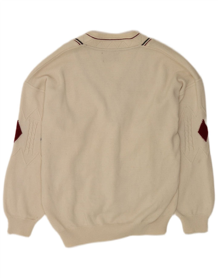 Il Granchio Maglione da uomo con scollo a V grande bianco a rombi/diamante