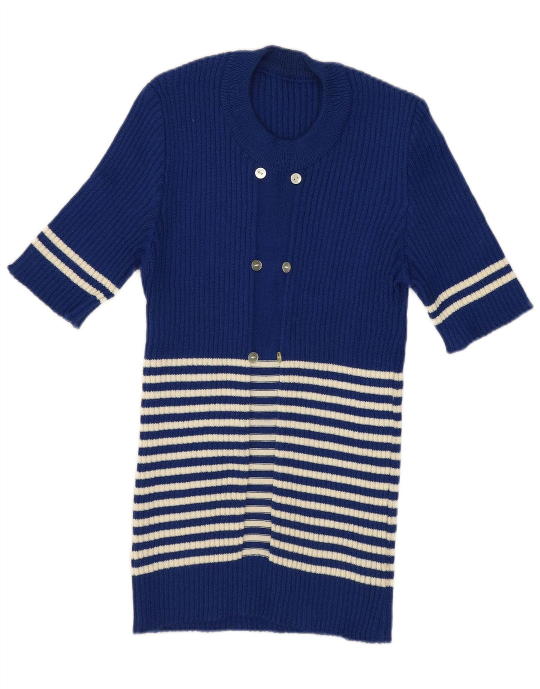 Vintage Womens Crew Neck Jumper Sweater UK 12 Medium Blue Striped