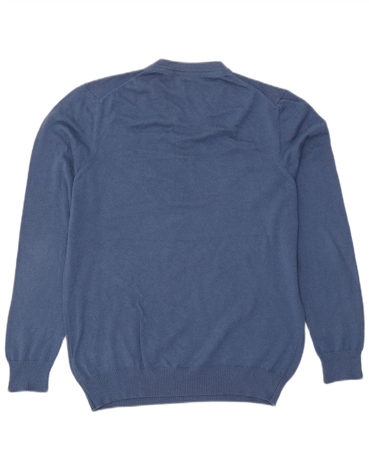 Lyle & Scott Mens V-Neck Jumper Sweater Medium Blue Cotton