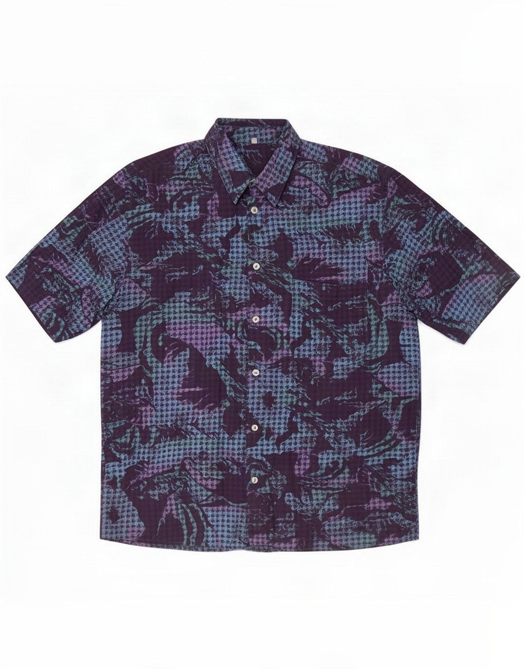 Vintage Mens Short Sleeve Shirt Medium Multicoloured Houndstooth