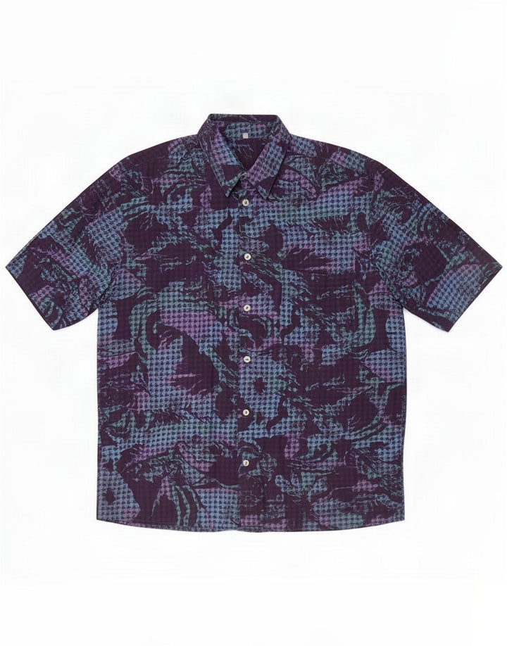 Vintage Mens Short Sleeve Shirt Medium Multicoloured Houndstooth