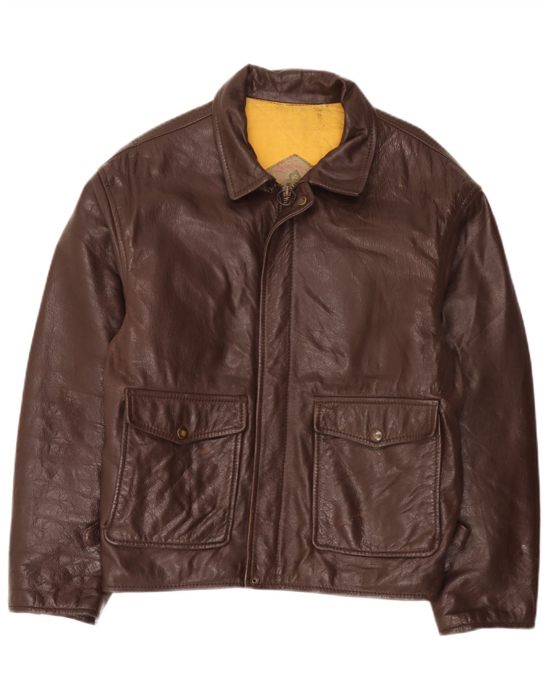 Giacca in pelle vintage da uomo IT 50 grande in pelle marrone