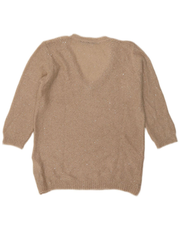 Женский джемпер с v-образным вырезом и рукавами 3/4 Zara UK 16, большой бежевый полиэстер