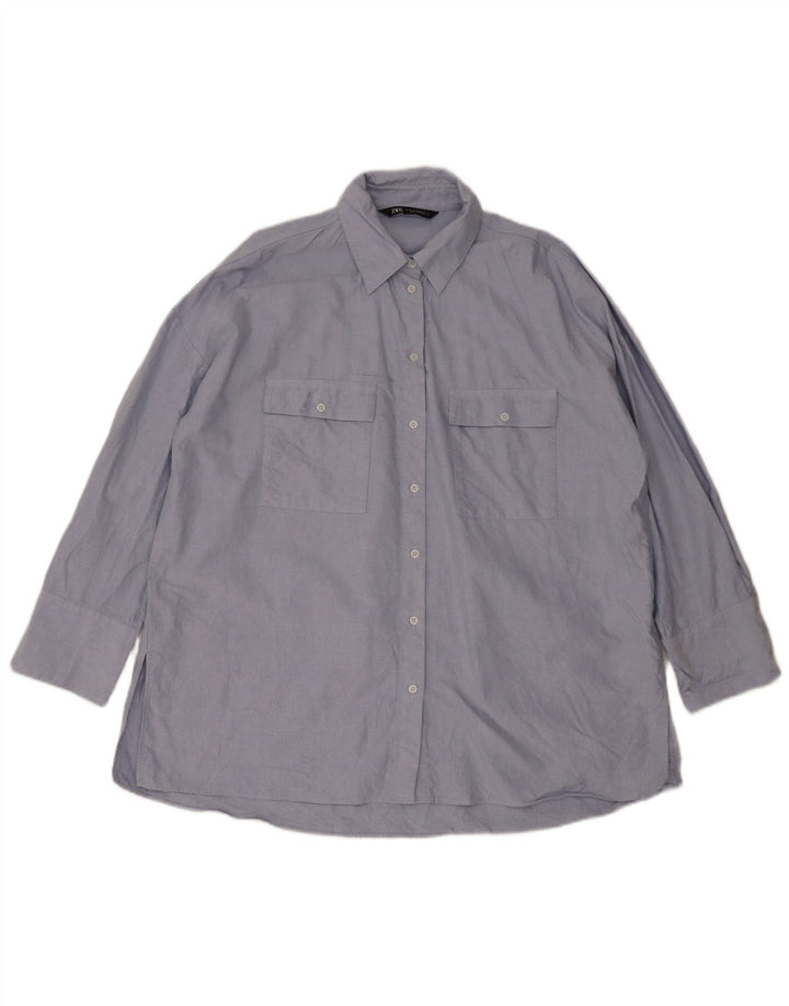 Zara Womens Longline Oversized Shirt UK 14 Medium Blue Cotton
