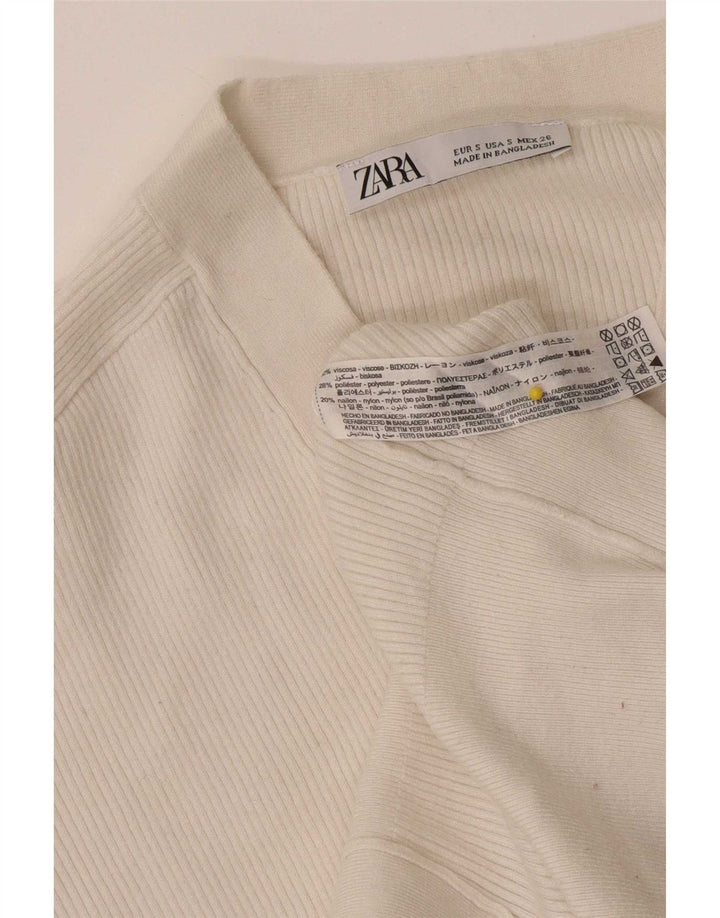Zara Womens Crop Oversized Cardigan Sweater UK 10 Small White Viscose