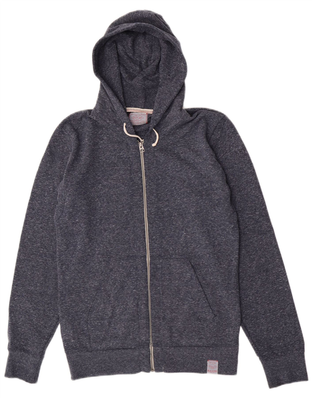 Replay Mens Zip Hoodie Sweater Medium Navy Blue Flecked Polyester