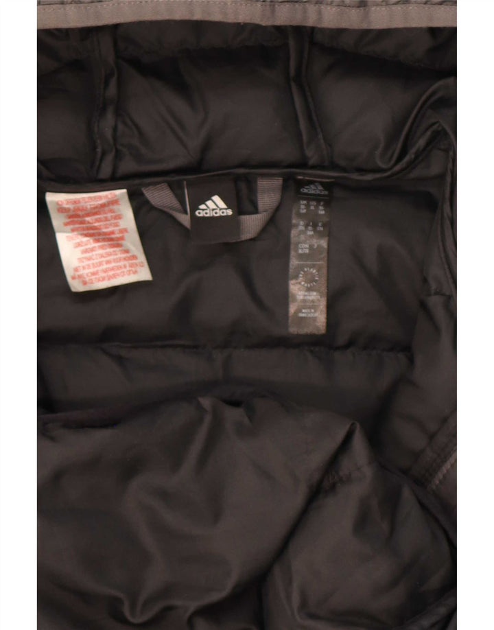 Adidas Boys Hooded Padded Jacket 15-16 Years Grey Colourblock Polyester