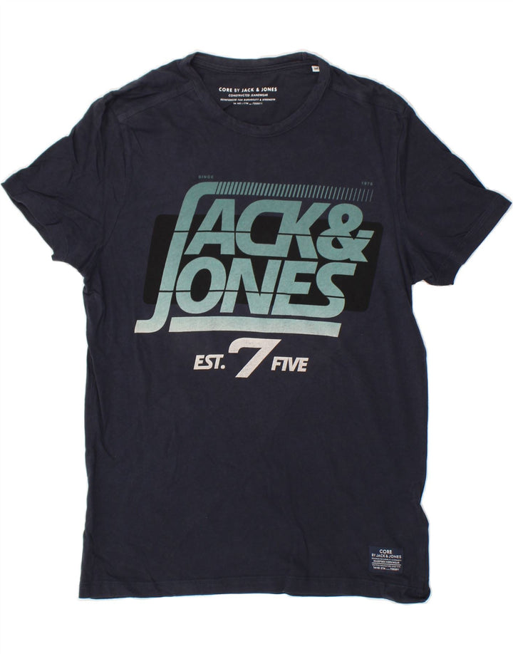 JACK & JONES Mens Graphic T-Shirt Top Medium Navy Blue Cotton Vintage Jack & Jones and Second-Hand Jack & Jones from Messina Hembry 
