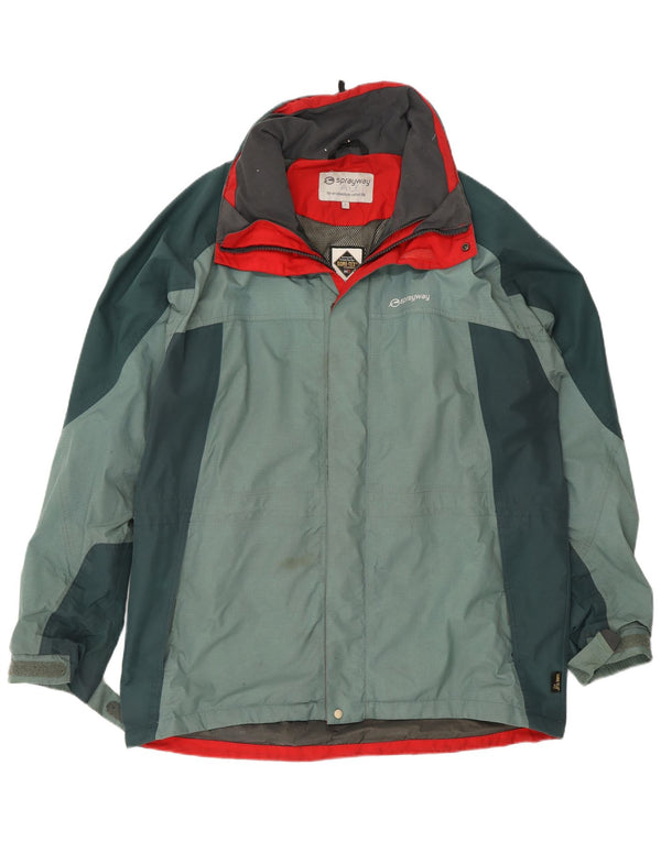 Męska kurtka przeciwdeszczowa Sprayway Gore-Tex UK 40, duża, zielona poliamid z blokami kolorów