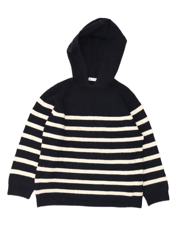 Zara Womens Hooded Oversized Jumper Sweater UK 10 Small Navy Blue Striped