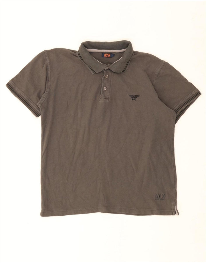 Avirex Mens Polo Shirt Large Grey Striped Cotton