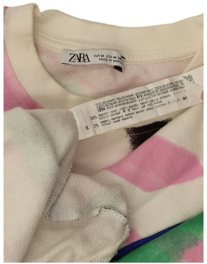 Zara Womens Graphic Oversized Sweatshirt Jumper UK 14 Medium White Floral