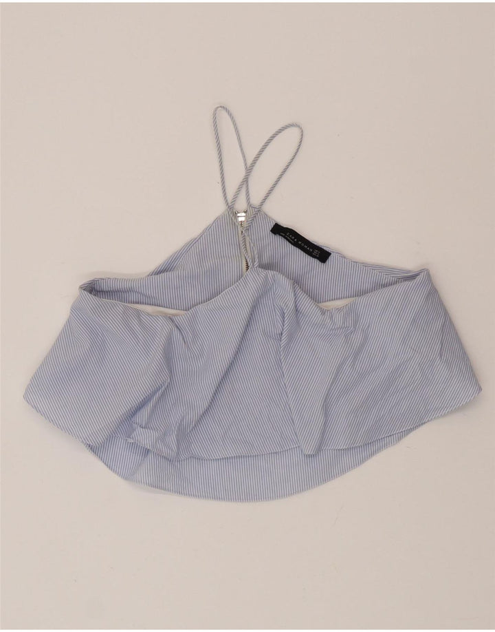 Zara Womens Crop Halter Top UK 12 Medium Blue Striped