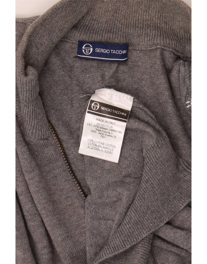 Sergio Tacchini Herren-Cardigan-Pullover aus mittelgrauer Baumwolle