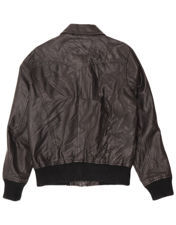 Jack & Jones Mens Leather Jacket UK 36 Small Black
