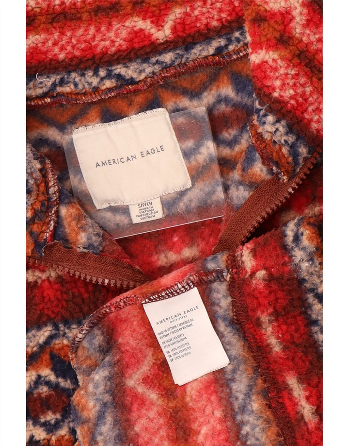 American Eagle Mens Loose Fit Fleece Jumper Small Multicoloured Fair Isle