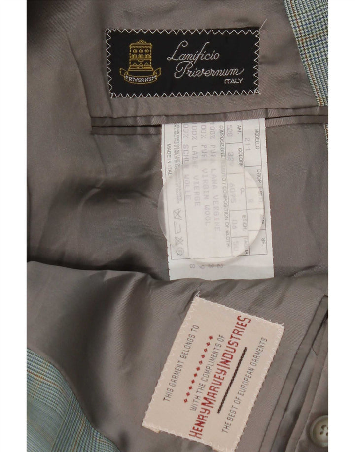 Vintage hombres 2 botones Blazer chaqueta IT 50 grande azul comprobar lana virgen