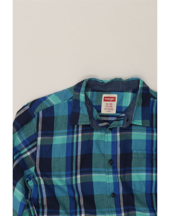 WRANGLER Boys Shirt 14-15 Years XL  Blue Check Cotton Vintage Wrangler and Second-Hand Wrangler from Messina Hembry 