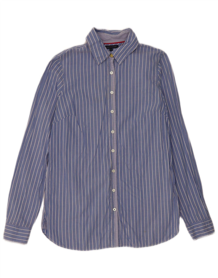 Tommy Hilfiger Womens Shirt US 6 Medium Blue Pinstripe Cotton