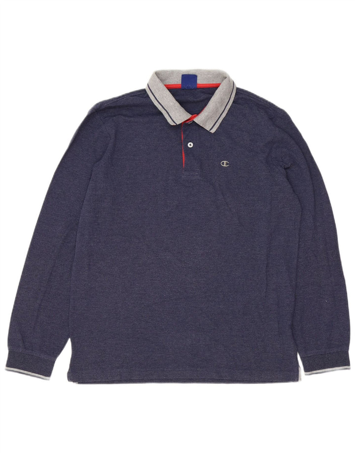 Champion Mens Long Sleeve Rugby Polo Shirt Medium Navy Blue