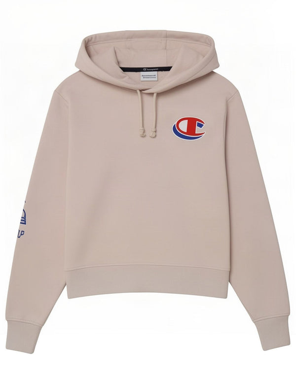 Maglione con cappuccio oversize grafico da donna Champion UK 10 piccolo cotone bianco