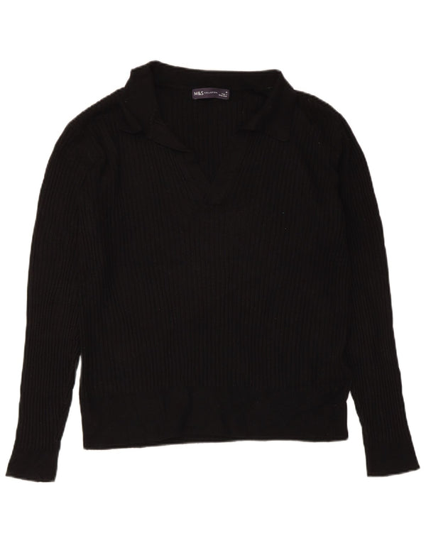 Marks & Spencer Womens Polo Neck Jumper Sweater UK 16 Large Black Viscose