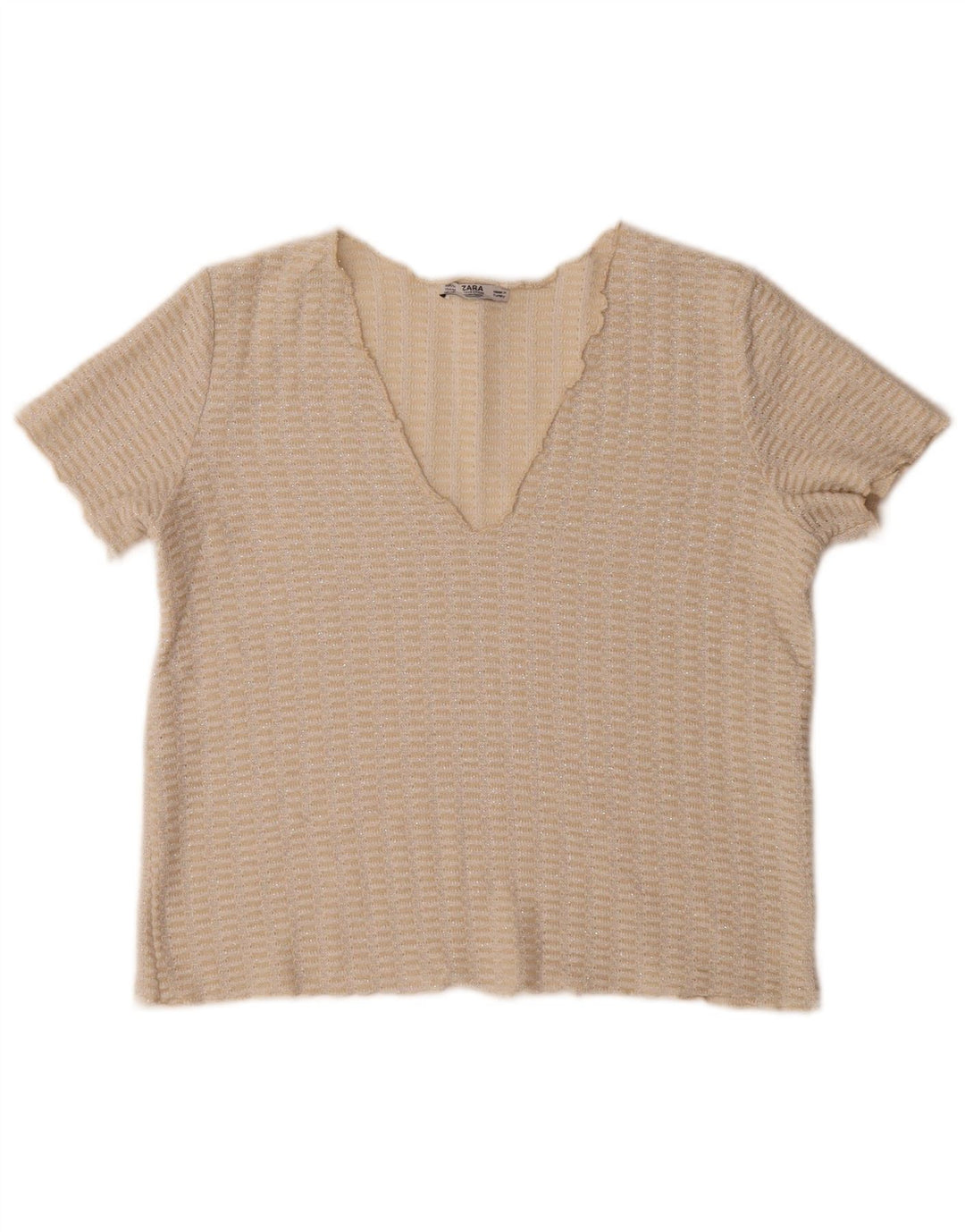 Zara Womens Crop Knit Blouse Top UK 14 Medium Beige Flecked