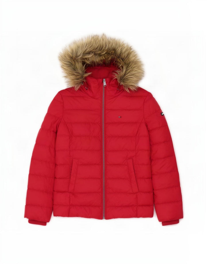 Женская стеганая куртка с капюшоном Tommy Hilfiger UK 10, маленькая, красный, полиэстер