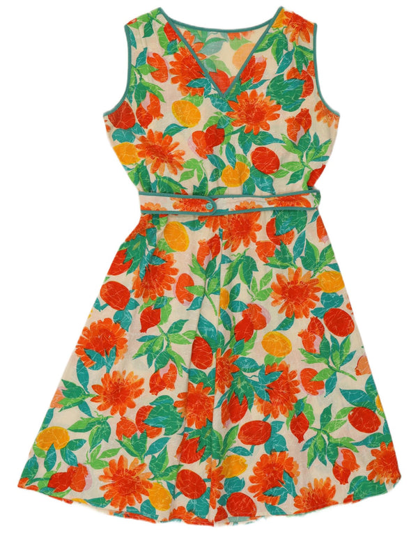 Vintage Kvinders Ærmeløs A-Line Kjole UK 14 Medium Multicolored Bohemian