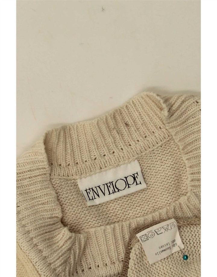 Suéter feminino vintage com gola redonda UE 42 patchwork bege grande