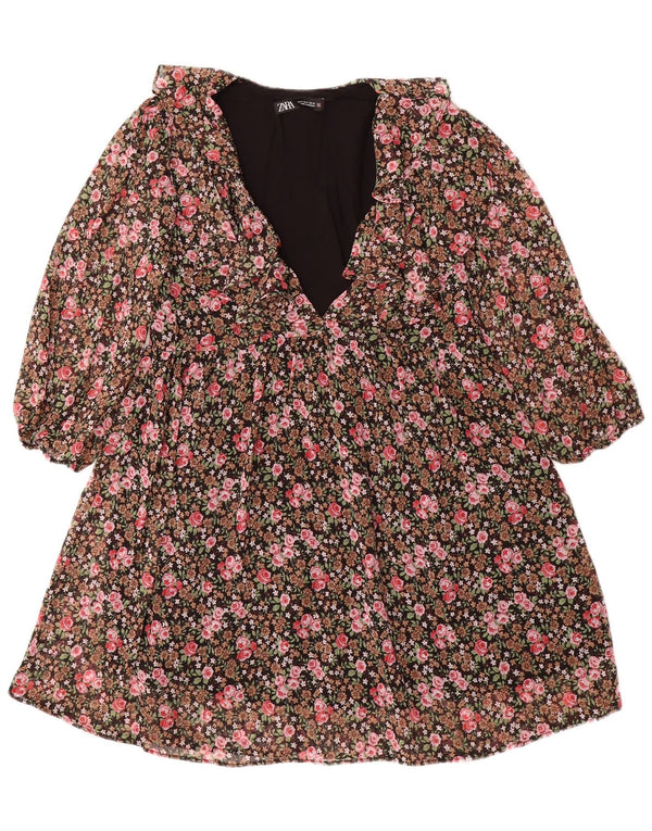 Rochie A-Line Zara Femei Mâneci 3/4 UK 10 Mic Multicolor Floral