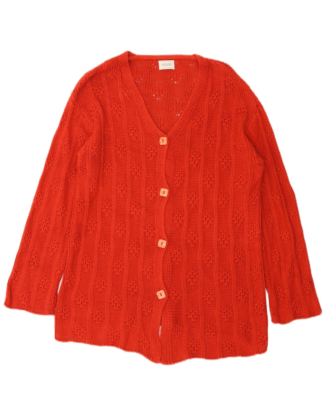 Benetton Womens Oversized Cardigan Sweater UK 10 Small Red Cotton