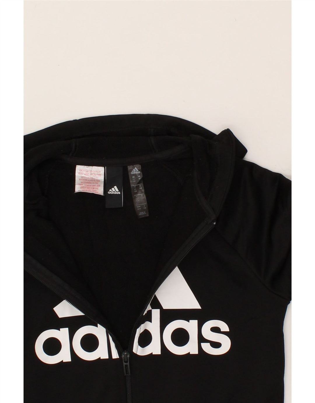 ADIDAS Boys Graphic Zip Hoodie Sweater 11-12 Years Black Polyester Vintage Adidas and Second-Hand Adidas from Messina Hembry 
