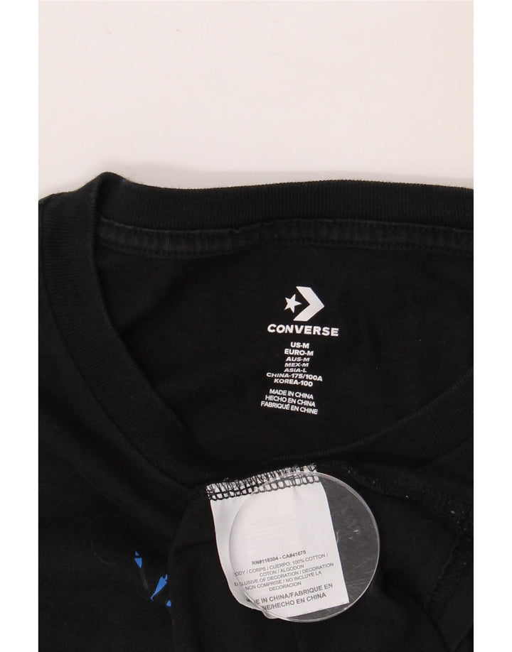CONVERSE Mens Graphic T-Shirt Top Medium Black Floral Cotton
