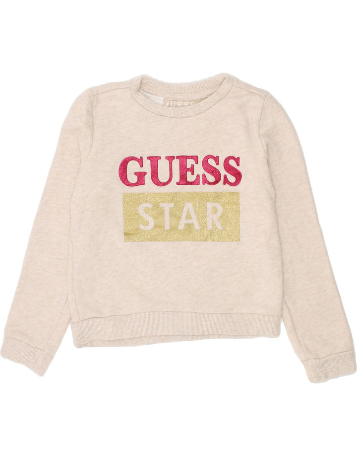 GUESS Girls Graphic Sweatshirt Jumper 4-5 Years Beige Vintage Guess and Second-Hand Guess from Messina Hembry 
