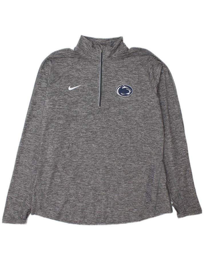 NIKE Womens Dri Fit Zip Neck Pullover Tracksuit Top UK 18 XL Grey Flecked