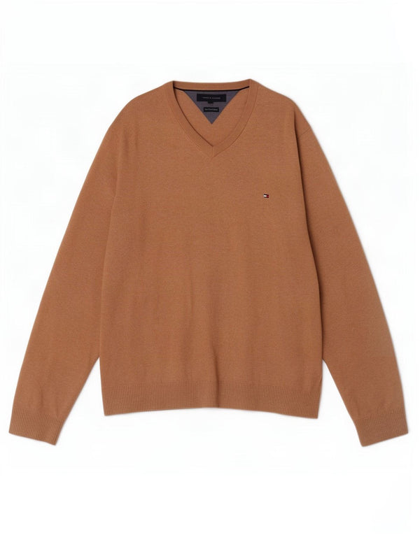 Tommy Hilfiger Herre V-hals sweater XL Brun Bomuld