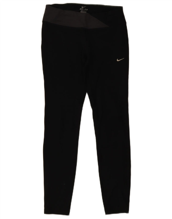 Nike Womens Dri Fit Leggings UK 12 Medium Black Colourblock Polyester