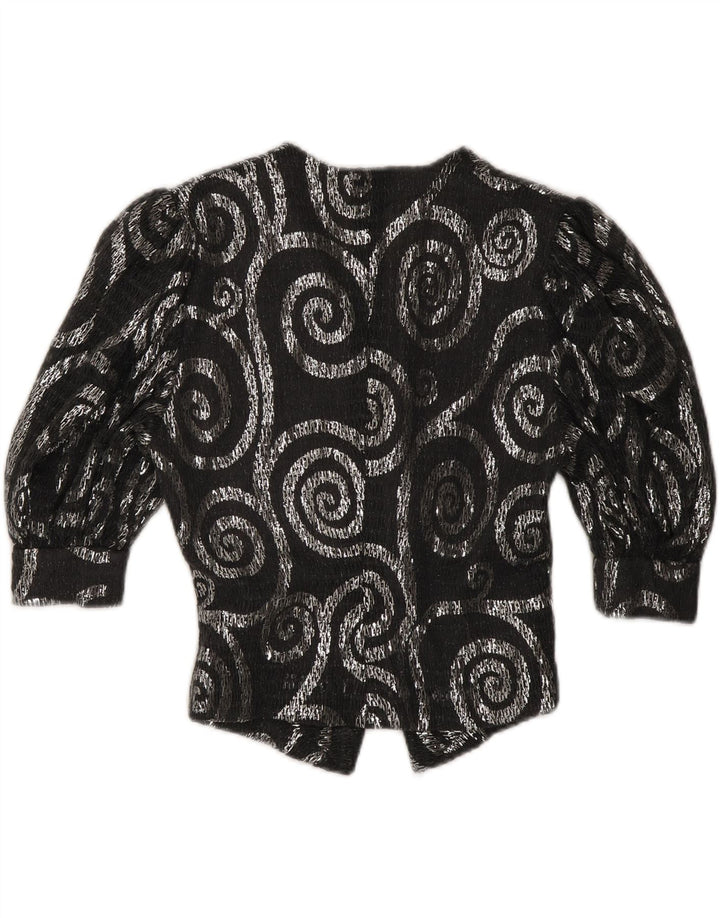 VINTAGE Womens 3/4 Sleeve Blazer Jacket UK 12 Medium Grey Paisley