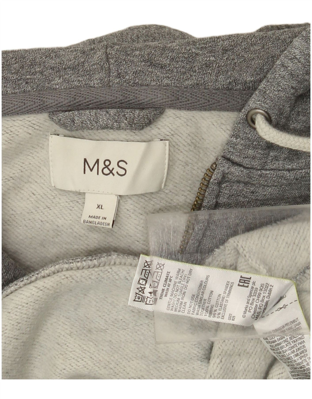Marks & Spencer Herre hættetrøje med lynlås XL Grå bomuld